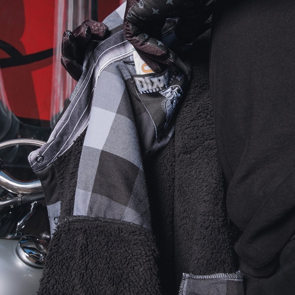 Dixxon Flannel La Muerte Gray Black Mens S Sherpa Line Flannel Jacket - Picture 3 of 5